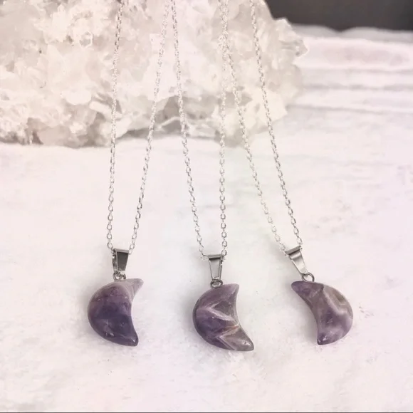 Real Genuine Chevron Amethyst Moon Crystal Necklace on 925 Silver chain - Picture 5 of 5